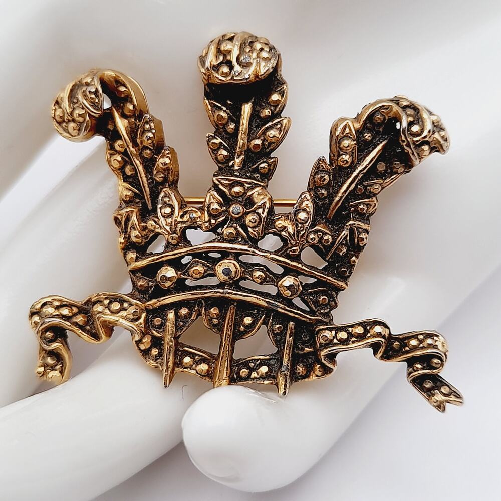 Vintage Royal Crown Gold Tone Brooch Pin - 1 7/8 Inches